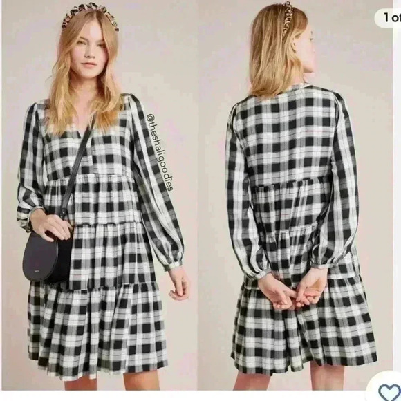 ANTHROPOLOGIE Amber Plaid Tiered Tunic Dress MAEVE Sz S - Picture 3 of 8
